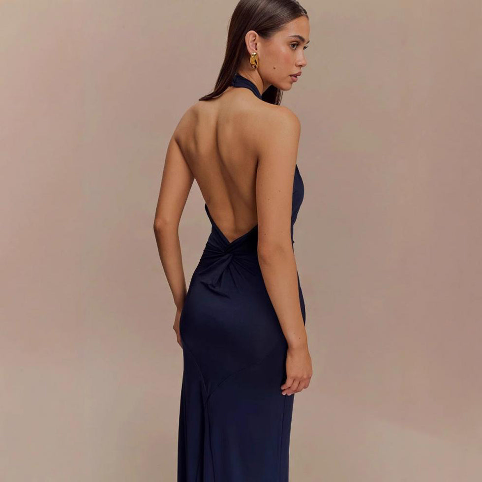 Elegant Bodycon Halter Maxi Dress – Backless Slim Fit - FIFI LONDON