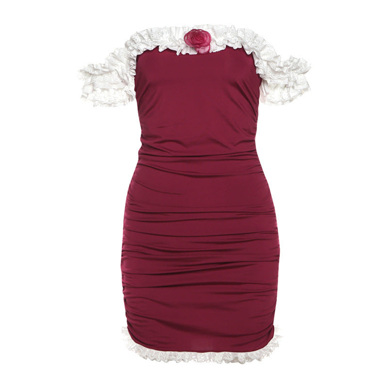 Off-neck ruffle hip dress