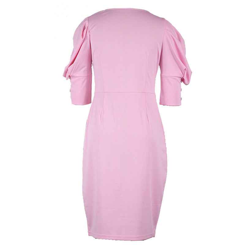 Elegant bubble sleeve midi dress