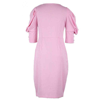Elegant bubble sleeve midi dress