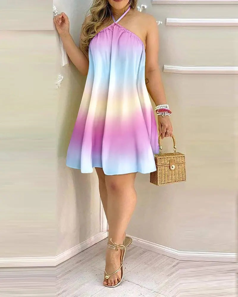 Printed Off-Shoulder Dress shown front-on on model — Fifi London Summer collection