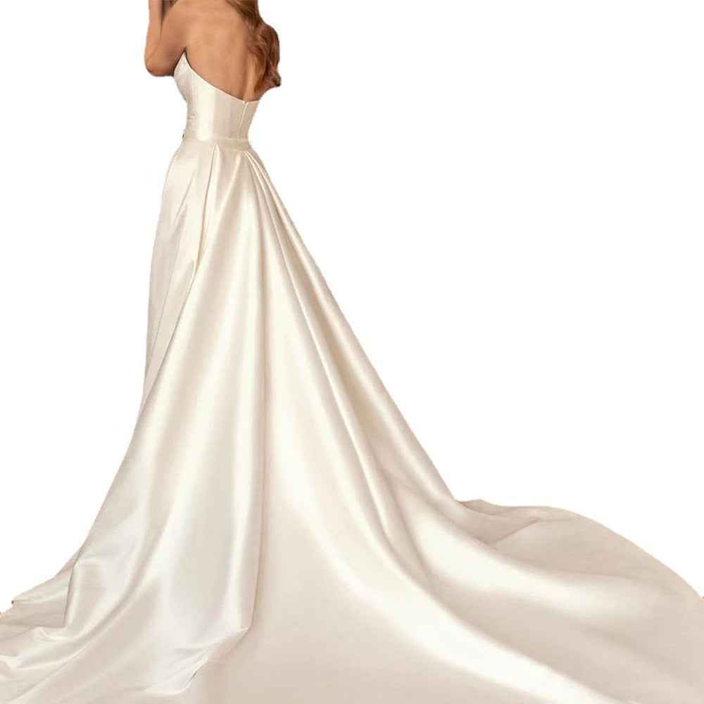Satin Sheath Sexy Backless High Waist Slimming Trailing Two-Way Detachable shown front-on on model — Fifi London Autumn collection