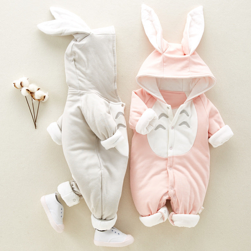 The new cotton padded cotton baby romper thickened chinchilla hooded cotton baby Onesies newborn go climbing clothes - FIFI LONDON