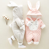 The new cotton padded cotton baby romper thickened chinchilla hooded cotton baby Onesies newborn go climbing clothes - FIFI LONDON