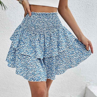 Floral smocked short skirt