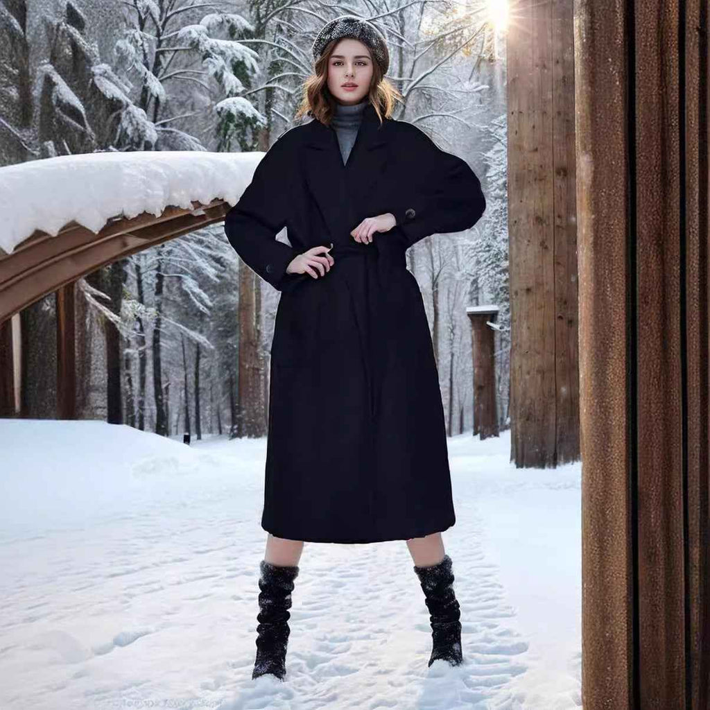 Padded Lapel Super Long Slim Jacket
