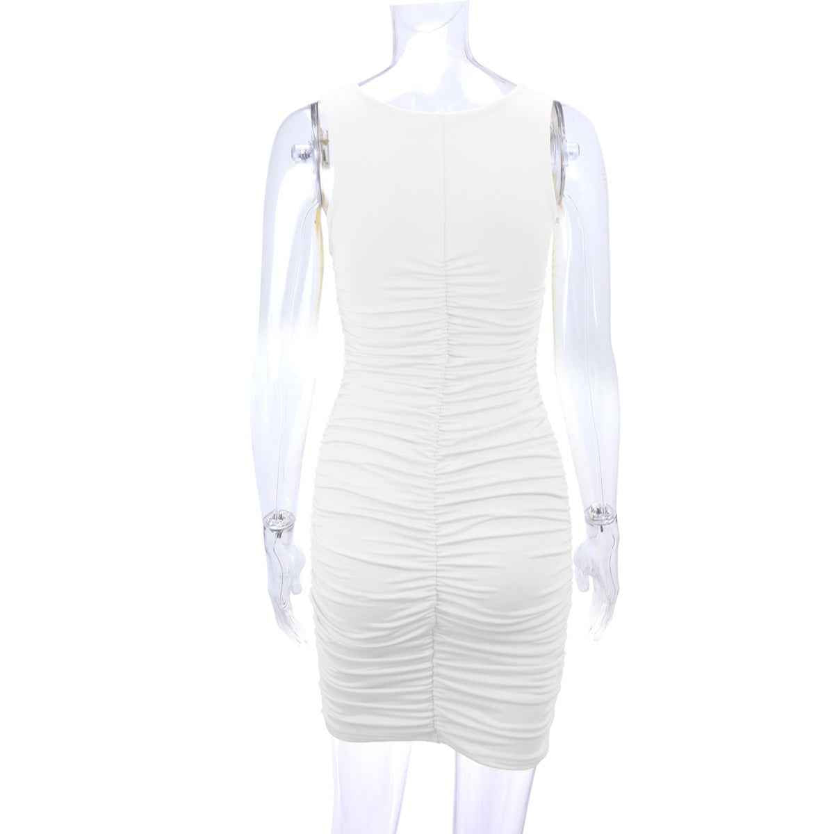 Cross-Border Sleeveless Ruffle Hip Sexy Dress shown front-on on model — Fifi London Summer collection