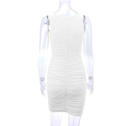 Cross-Border Sleeveless Ruffle Hip Sexy Dress shown front-on on model — Fifi London Summer collection