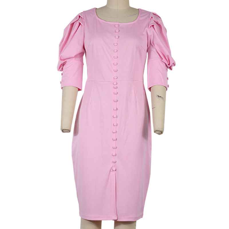 Elegant bubble sleeve midi dress