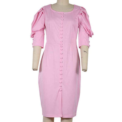 Elegant bubble sleeve midi dress