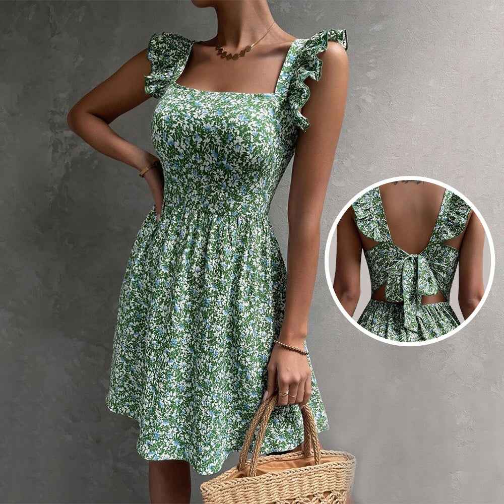 Square-neck ruffled summer dress 