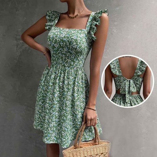 Square-neck ruffled summer dress 