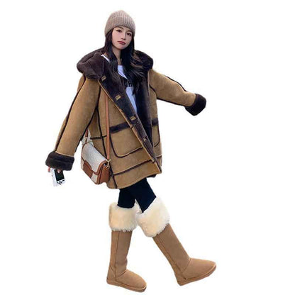 Women’s Faux Fur Winter Coat shown front-on on model — Fifi London Winter collection