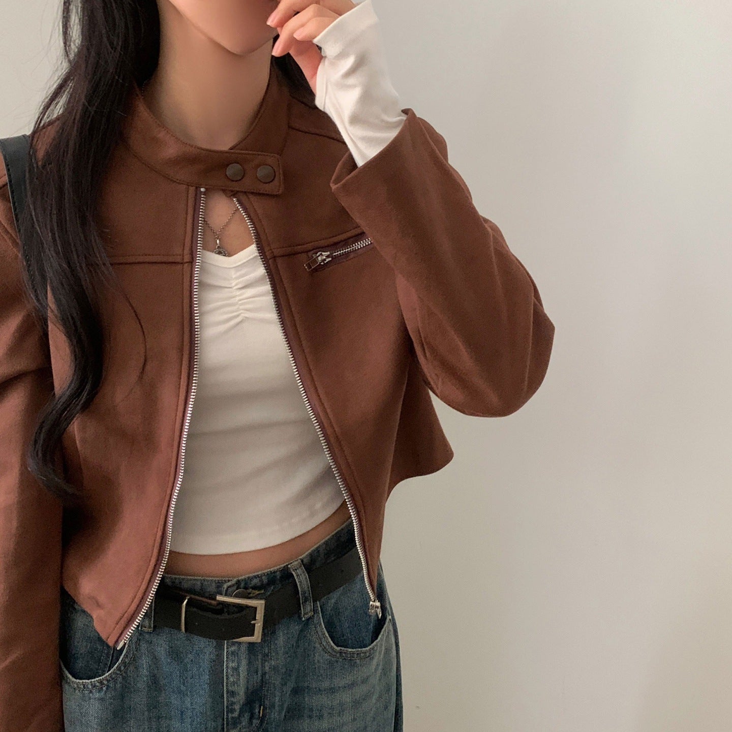 High waist biker jacket