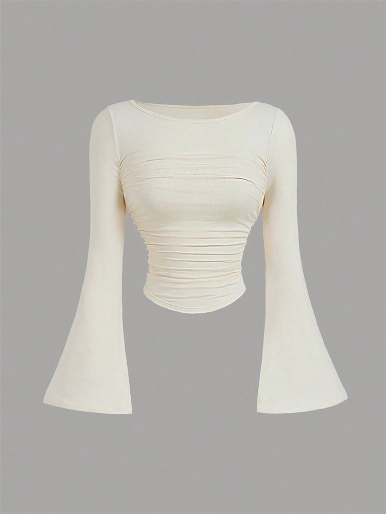 Printed Sexy Lace Thick Long-Sleeved T-Shirt Knitted Sweater shown front-on on model — Fifi London Autumn collection