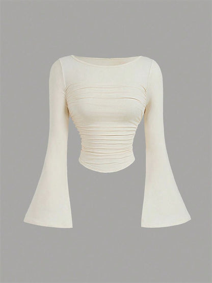 Printed Sexy Lace Thick Long-Sleeved T-Shirt Knitted Sweater shown front-on on model — Fifi London Autumn collection