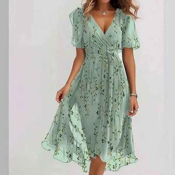 Chiffon printed V-neck dress