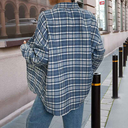 Classic Check Thin Shirt Coat Women’s Loose Casual shown front-on on model — Fifi London Autumn collection 
