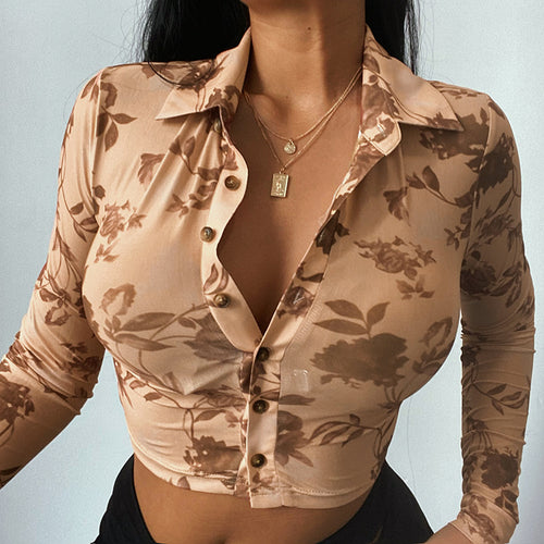 Printed Sexy See-through Long-sleeved Top Shirt - FIFI LONDON