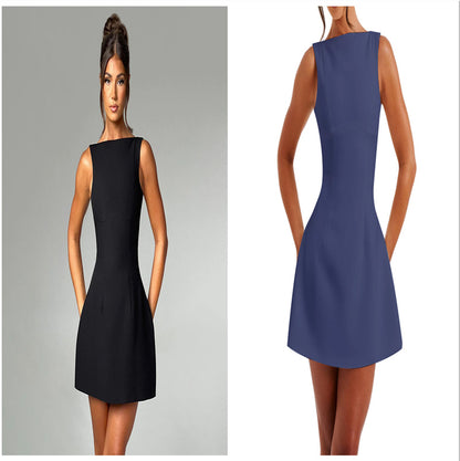 Sexy Slim Fitting Backless Dress Summer Sleeveless Short Dresses shown front-on on model — Fifi London Summer collection