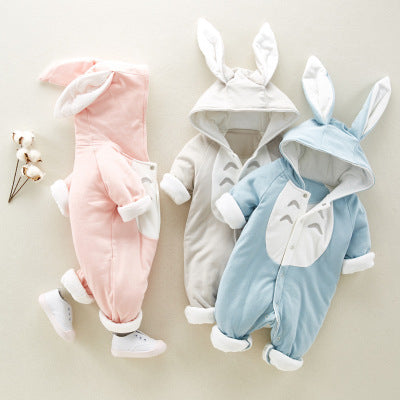 The new cotton padded cotton baby romper thickened chinchilla hooded cotton baby Onesies newborn go climbing clothes - FIFI LONDON