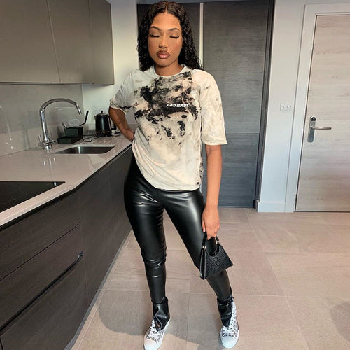 Split High Waist Skinny Casual PU Leather Trousers - FIFI LONDON