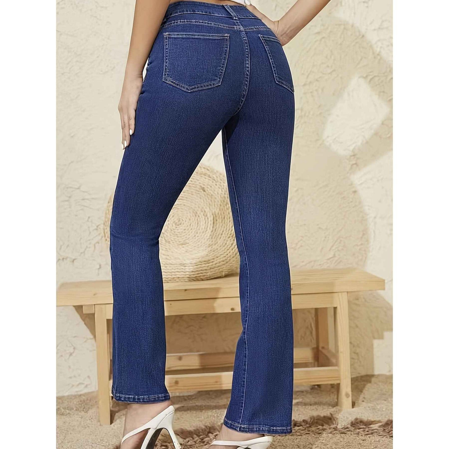 Women’s High Waist Skinny Jeans shown front-on on model — Fifi London Autumn collection