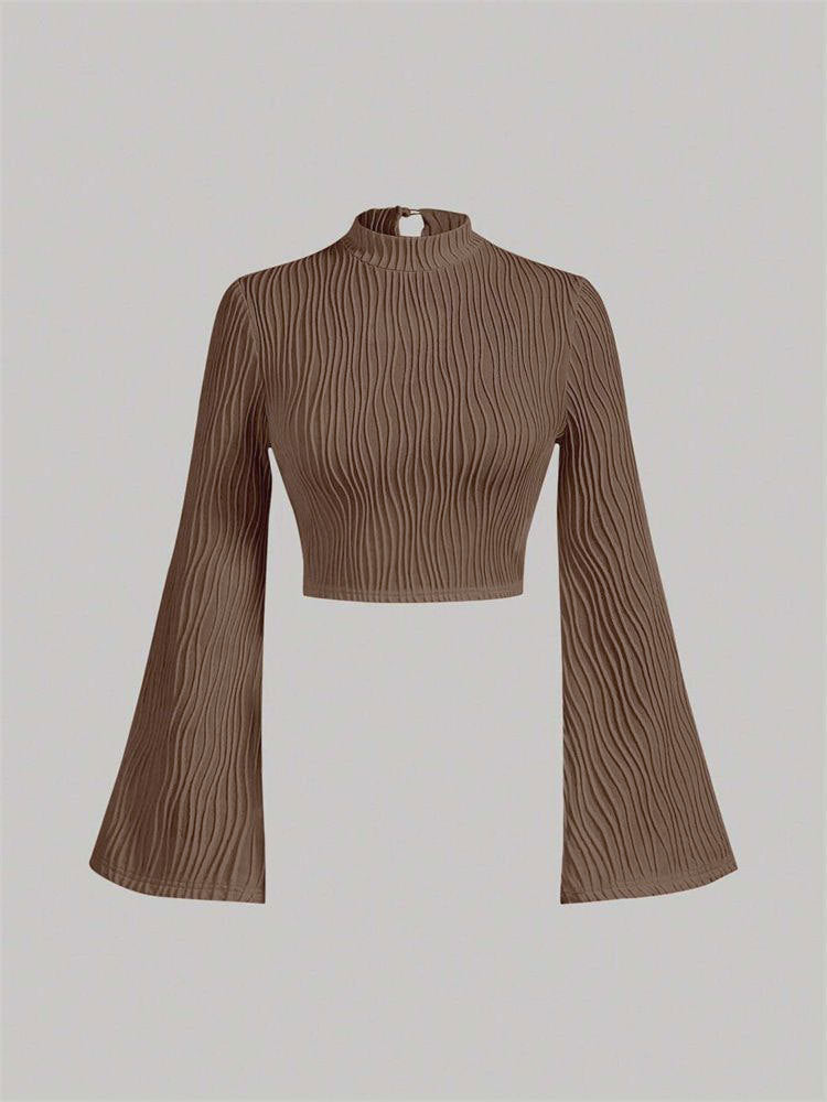 Printed Sexy Lace Thick Long-Sleeved T-Shirt Knitted Sweater shown front-on on model — Fifi London Autumn collection