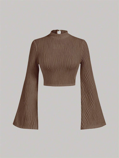 Printed Sexy Lace Thick Long-Sleeved T-Shirt Knitted Sweater shown front-on on model — Fifi London Autumn collection