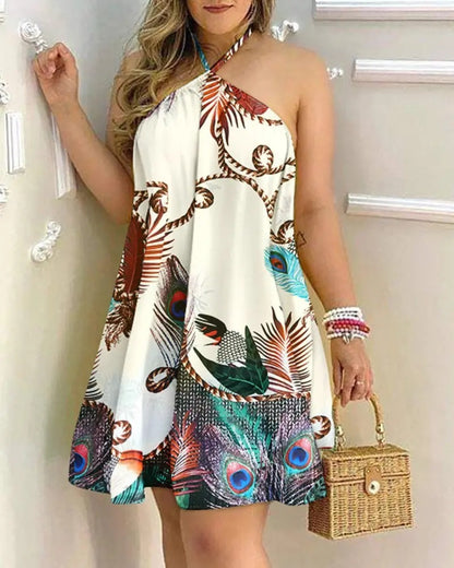 Printed Off-Shoulder Dress shown front-on on model — Fifi London Summer collection