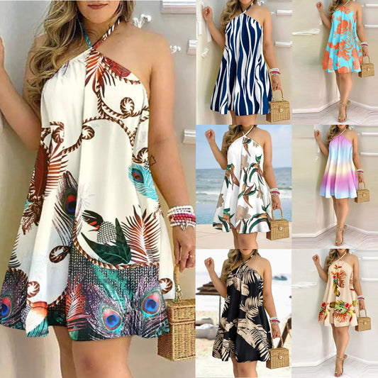Printed Off-Shoulder Dress shown front-on on model — Fifi London Summer collection
