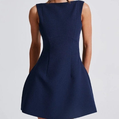 Sexy Slim Fitting Backless Dress Summer Sleeveless Short Dresses shown front-on on model — Fifi London Summer collection