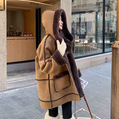 Women’s Faux Fur Winter Coat shown front-on on model — Fifi London Winter collection