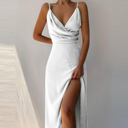 V-Neck Slit Sling Dress shown front-on on model — Fifi London Summer collection