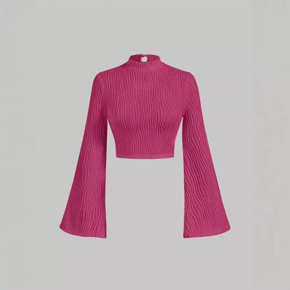 Printed Sexy Lace Thick Long-Sleeved T-Shirt Knitted Sweater shown front-on on model — Fifi London Autumn collection