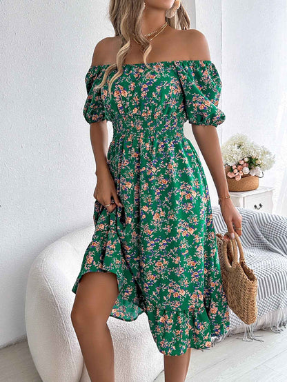 Floral Print Square Ruffles Dress