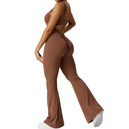 Slim Fit Hip Raise Jumpsuit shown front-on on model — Fifi London Summer collection