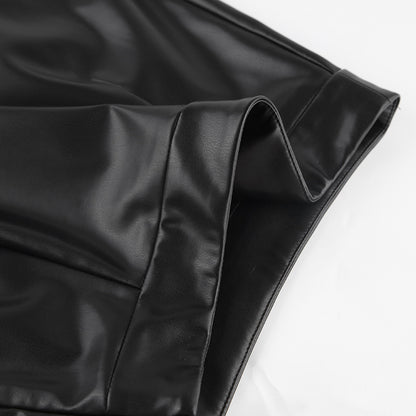Slit Leather Sexy Mid-Length Skirt High Waist Skirt shown front-on on model — Fifi London Autumn collection
