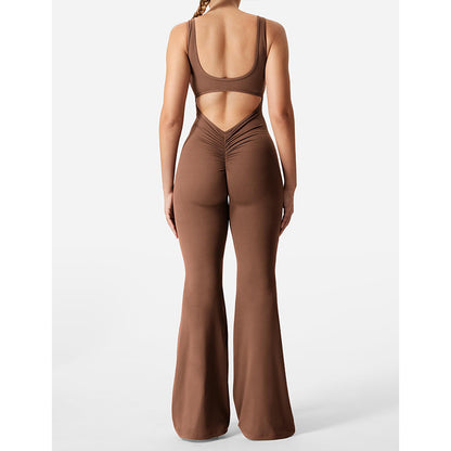Slim Fit Hip Raise Jumpsuit shown front-on on model — Fifi London Summer collection