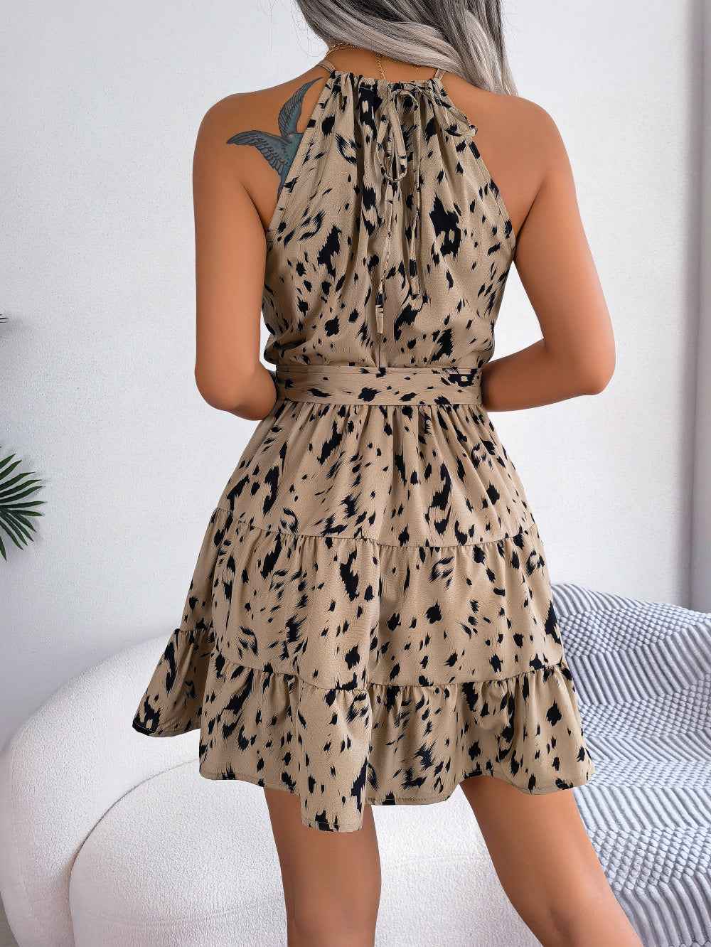 Women’s Ruffle Hem Midi Dress shown front-on on model — Fifi London Summer collection