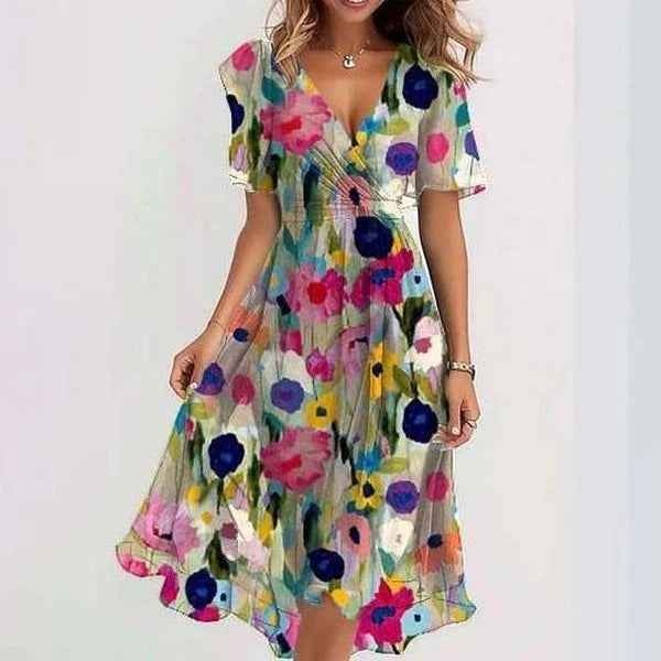 Chiffon printed V-neck dress
