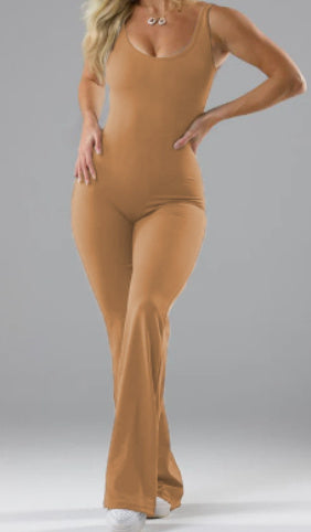 Slim Fit Hip Raise Jumpsuit shown front-on on model — Fifi London Summer collection