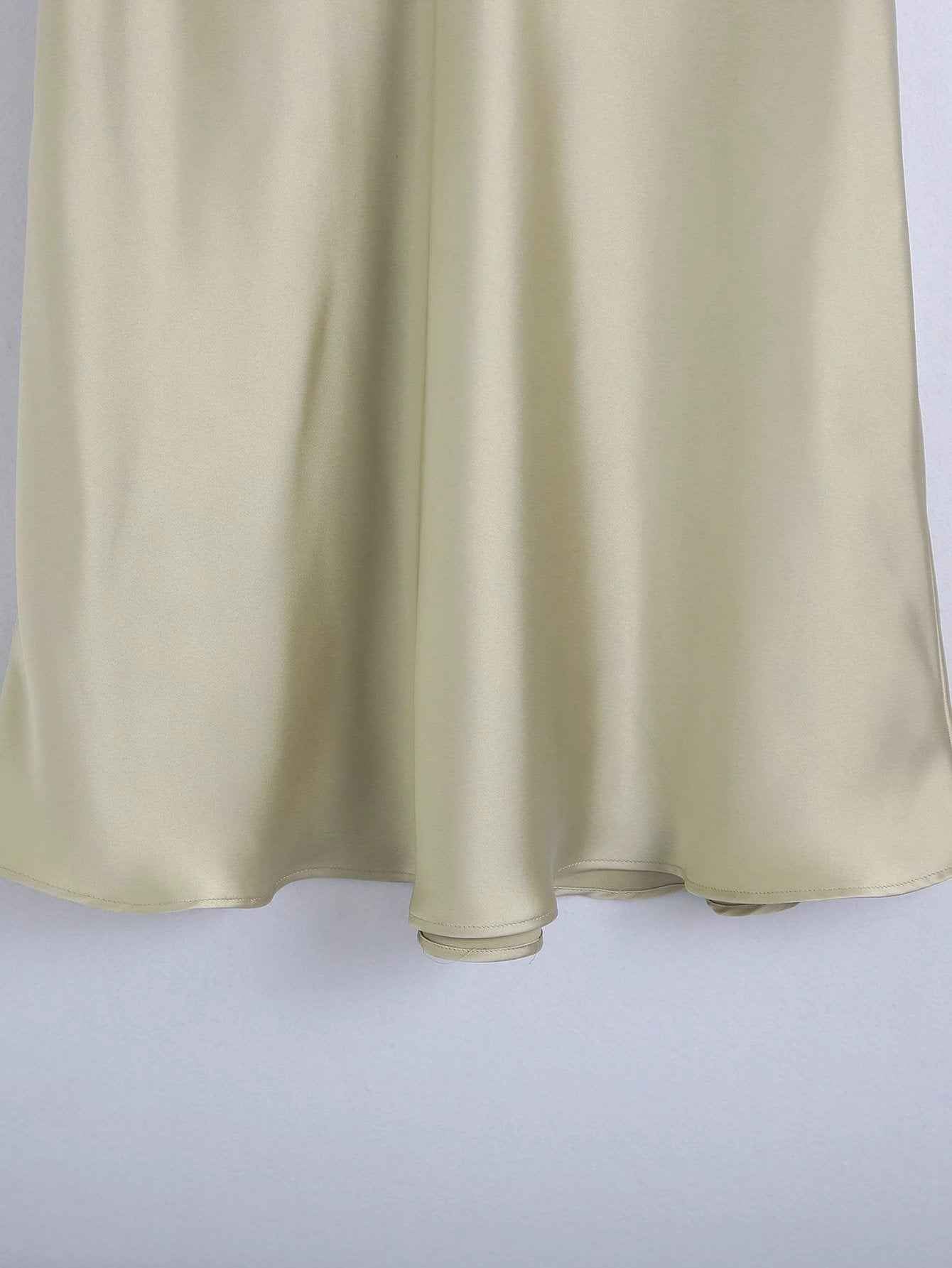 High Waisted Silk Satin Midi Skirt