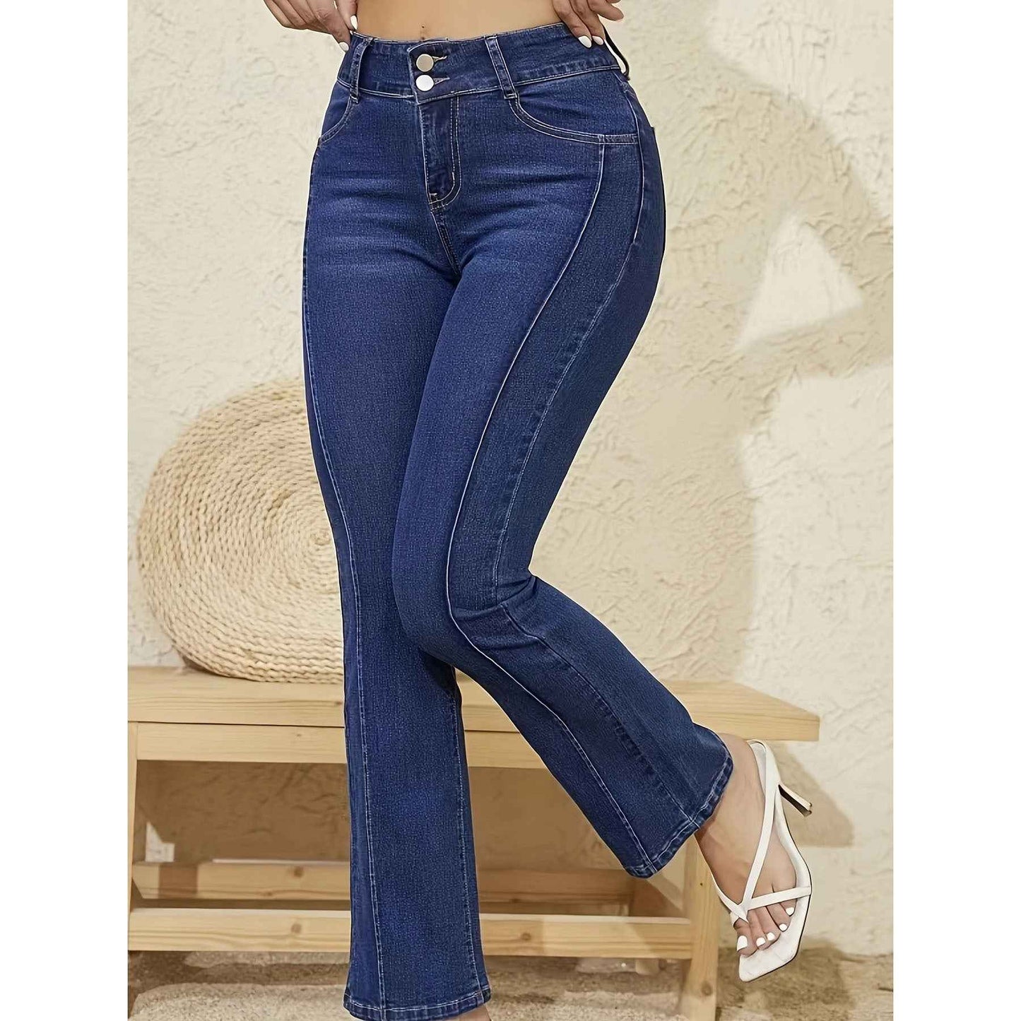 Women’s High Waist Skinny Jeans shown front-on on model — Fifi London Autumn collection