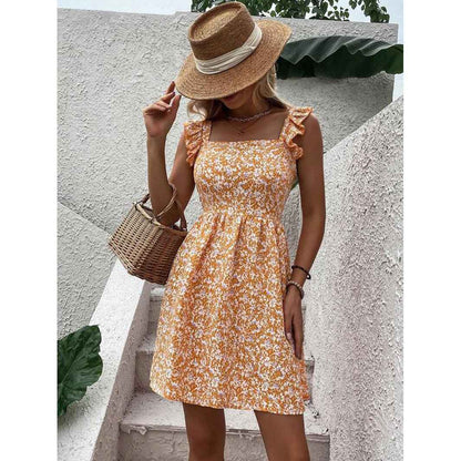 Square-neck ruffled summer dress 