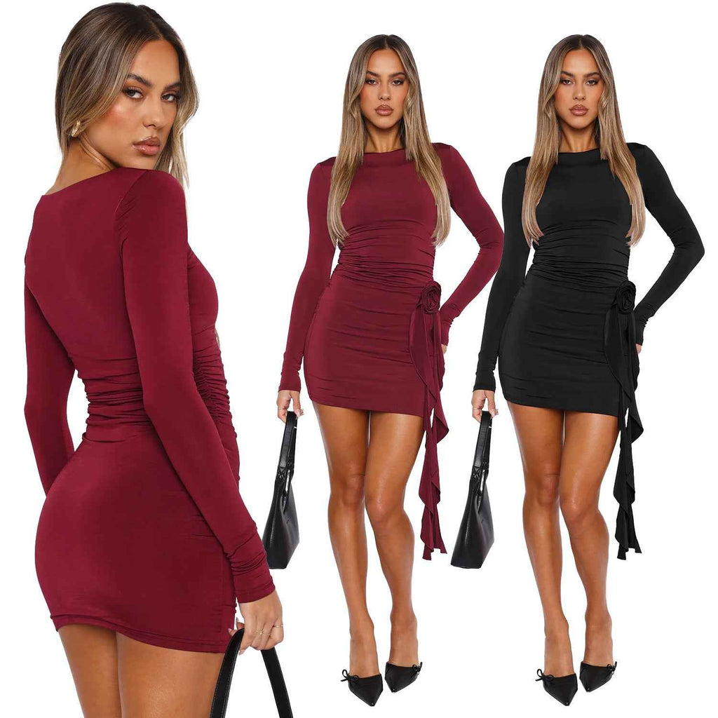 European And American Style New Solid Color Long Sleeve Dress