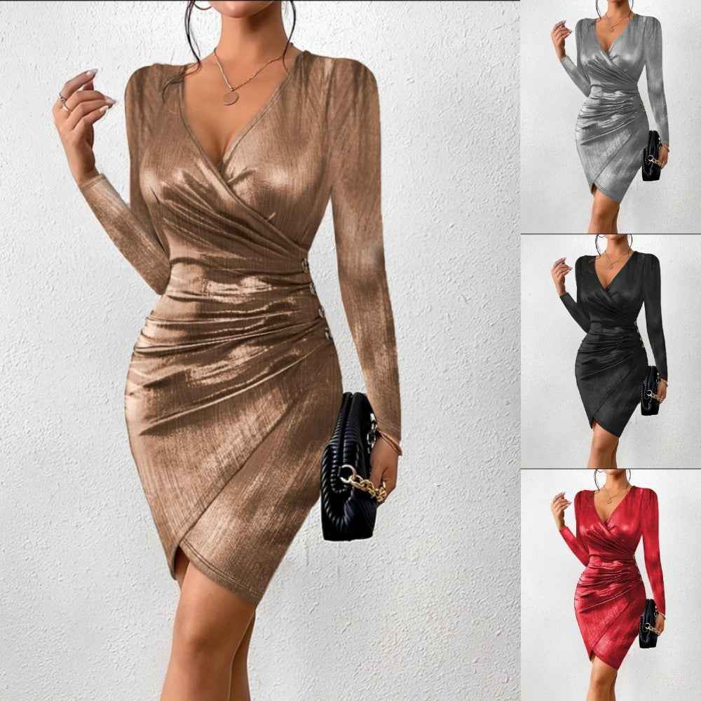Chic V-neck fitted slit dress