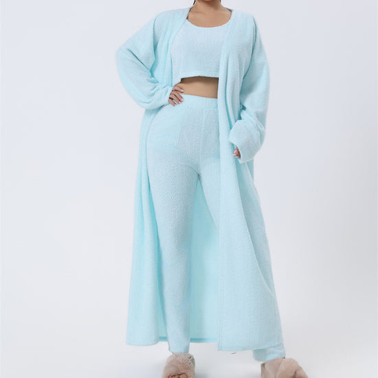Cozy pajama set, 3-piece lounge set, cute loungewear, warm suit sets, matching set, lounge set, 3-piece pant sets, women winter dress, winter loungewear, comfy pajama set, women’s cozy lounge set, warm matching outfit, cute winter loungewear, soft pajama set, 3-piece winter set.