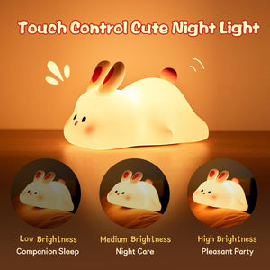 Cute LED Night Light Touch Sensor Cartoon Kid's Nightlights Big Face Rabbit Silicone Night Light Bedside Lamp Home Decor - FIFI LONDON