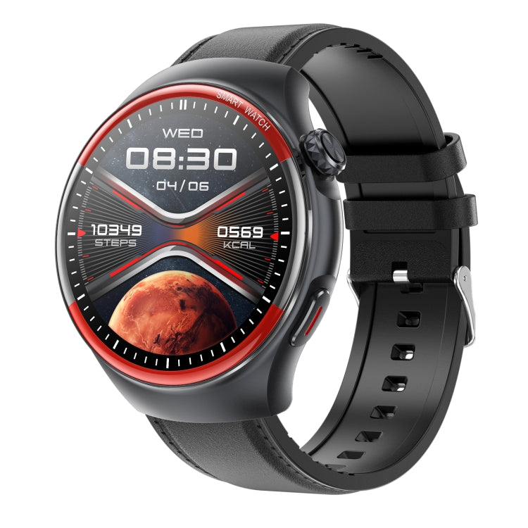 T82 1.43 inch Round Screen BT Call Smart Watch, Heart Rate / Blood Pressure / Blood Oxygen / Sleep / Blood Sugar / HRV / Metope / SOS, Silicone Black, Silicone Red, Silicone Blue, Leather Brown, Leather Black, Stainless Steel Black
